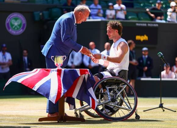Alfie Hewett after defeat in the Gentlemen s Wheelchair Singles final Wimbledon Tennis Championships, Day 14, The All England Lawn Tennis and Croquet Club, London, UK - 12 Jul 2026London The All England Lawn Tennis and United Kingdom  Copyright: xJamesxMarsh Shutterstockx 16981035n
