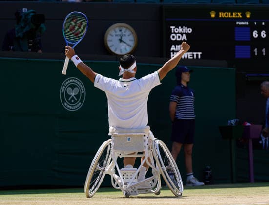 2026 Wimbledon, July 12, Mens Wheelchair Final LONDON, - JULY 12: Tokito Oda of Japan celebrates winning against Alfie Hewett of Great Britain during the 2026 Wimbledon, July 12, Mens Wheelchair Final at The all England club, Wimbledon on July 12, 2026 in London, GBR. London The all England club, Wimbledon GBR Copyright: xPeterxvanxdenxBerg ISIxPhotosx 9500