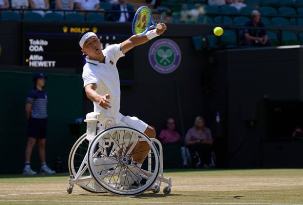 2026 Wimbledon, July 12, Mens Wheelchair Final LONDON, - JULY 12: Tokito Oda of Japan plays a shot against Alfie Hewett of Great Britain during the 2026 Wimbledon, July 12, Mens Wheelchair Final at The all England club, Wimbledon on July 12, 2026 in London, GBR. London The all England club, Wimbledon GBR Copyright: xPeterxvanxdenxBerg ISIxPhotosx 9500