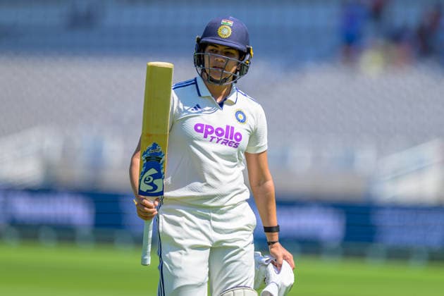 LONDON, ENGLAND JULY 12 - Yastika Bhatia of India looks dejected after getting out during Day 3 of the Rothesay Test Match game between England and India at Lord s Cricket Ground on July 12, 2026 in London , England . (Photo by Keeran Marquis Sports Press Photo)  Copyright: xKeeranxMarquis SPPx Sportspressphoto_SPR189836