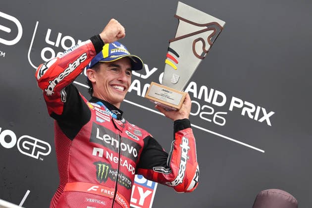Hohenstein-Ernstthal, 12.07.26: Motorrad Grand Prix Deutschland 2026, Sachsenring. Marc Marquez (ESP) vom Ducati Lenovo Team feiert seinen Sieg. Motorrad Grand Prix Germany 2025 *** Hohenstein Ernstthal, July 12, 2026: 2026 German Motorcycle Grand Prix, Sachsenring; Marc Marquez (ESP) of the Ducati Lenovo Team celebrates his victory at the 2025 German Motorcycle Grand Prix