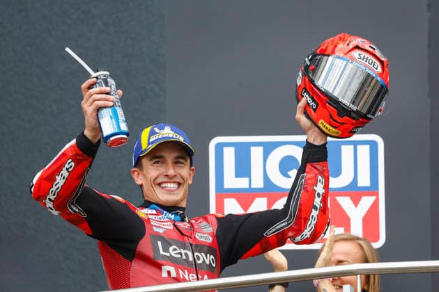 Hermsdorf: Moto GP Sachsenring 2026 on July, 12, 2026, (Photo by Juergen Tap) 93 Marc Marquez (ESP) Ducati Lenovo Team winning the race, Gewinner Hermsdorf Deutschland *** Hermsdorf MotoGP Sachsenring 2026 on July 12, 2026, Photo by Juergen Tap 93: Marc Marquez (ESP) of the Ducati Lenovo Team winning the race, Winner: Hermsdorf, Germany