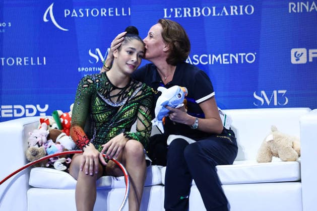 IPA86628198 - Happiness Raffaeli Sofia (ITA) and Amina Zaripova (coach) during the Hop Final of the FIG Rhythmic gymnastics, Rhythmische Sportgymnastik, RSG World Cup at the Unipol Forum, Milan (Italy) on July 12, 2026, during the Rhythmic Gymnastics - FIG World Cup 2026, held in Assago (MI), Italy, on July 12, 2026  Copyright: xValerioxOrigo IPAxSportx xx 86628198