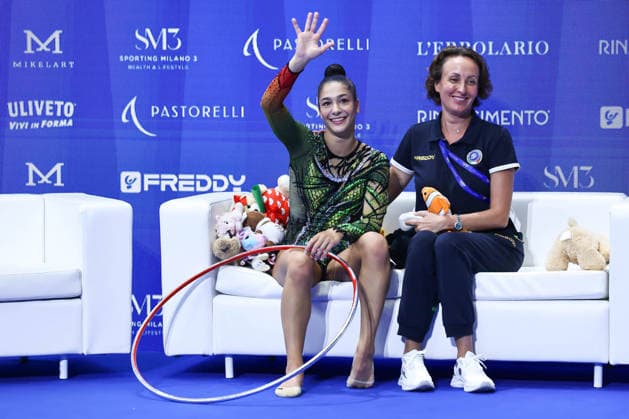 IPA86628201 - Happiness Raffaeli Sofia (ITA) and Amina Zaripova (coach) during the Hop Final of the FIG Rhythmic gymnastics, Rhythmische Sportgymnastik, RSG World Cup at the Unipol Forum, Milan (Italy) on July 12, 2026, during the Rhythmic Gymnastics - FIG World Cup 2026, held in Assago (MI), Italy, on July 12, 2026  Copyright: xValerioxOrigo IPAxSportx xx 86628201