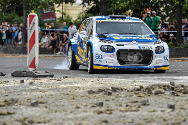 Bohemia Rally, the fourth round of the Czech Rally Championship, in Mlada Boleslav, Czech Republic, on July 12, 2026. Pilot Vaclav Pech and co-driver Petr Uhel from the EuroOil team RC2 with the Citroen C3 Rally2. (CTKxPhoto VitxCerny) CTKPhotoP2026071204180  CTKPhotoP2026071204180