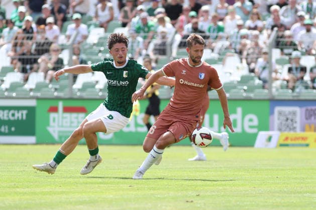 Testspiel: BSG Chemie Leipzig - 1. FC Magdeburg, 12.07.2026 Valon Aliji (14, Chemie Leipzig) gegen Torben Müsel (26, 1. FC Magdeburg). Fußball, Saison-Vorbereitung 2026 2027, Testspiel: BSG Chemie Leipzig (Regionalliga Nordost) vs. 1. FC Magdeburg (2. Bundesliga) am 12.07.2026 im Alfred-Kunze-Sportpark, Leipzig Leutzsch. *** Friendly Match: BSG Chemie Leipzig vs. 1 FC Magdeburg, July 12, 2026—Valon Aliji (14, Chemie Leipzig) vs. Torben Müsel (26, 1 FC Magdeburg)—Soccer, 2026–2027 Preseason, Friendly match: BSG Chemie Leipzig (Regionalliga Nordost) vs. 1 FC Magdeburg (2. Bundesliga) on July 12, 2026, at Alfred Kunze Sportpark, Leipzig-Leutzsch Copyright: xBEAUTIFULxSPORTS JanxKaeferx