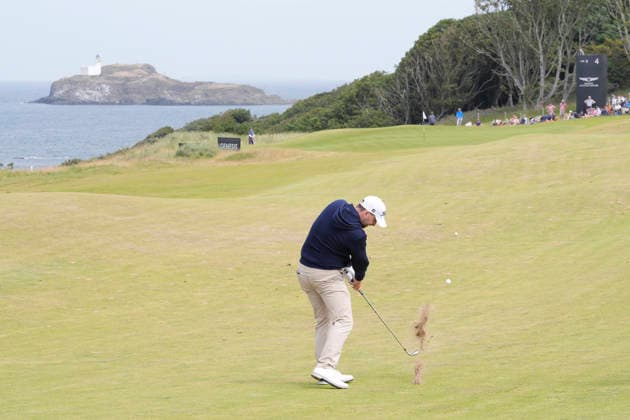 NORTH BERWICK, SCOTLAND - JULY 12: Nicolai Von Dellingshausen plays from the second fairway during Round 4 of the Genesis Scottish Open at the Renaissance Club, North Berwick on July 12, 2026 in North Berwick, Scotland Genesis Scottish Open Round 4