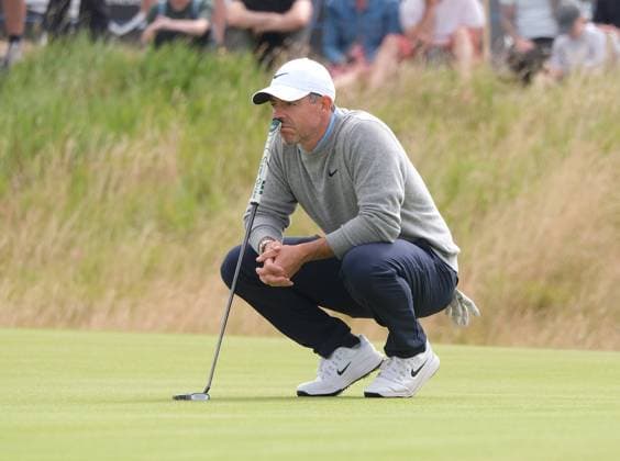 UK: The Genesis Scottish Open at The Renaissance Club, North Berwick, Scotland on 12 July 2026: Pictured: Rory McIlroy (Northern Ireland) rests his putter on his top lip on the 11th green on the 11th green during the final round of the Genesis Scottish Open Championship 2026 North Berwick The Renaissance Club Scotland Scotland Copyright: xAlexxToddx