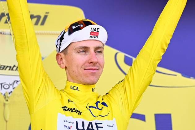 Tour de France 2026 Stage 9 USSEL, FRANCE - JULY 12 : Pogacar Tadej (SLO) of UAE Team Emirates - XRG pictured with the yellow jersey during the podium ceremony of stage 9 of the 113rd edition of Tour de France an UCI World Tour 2.UWT cycling road race stage for Men Elite of 185 km with start in Malemort and finish in Ussel on July 12, 2026 in Ussel, France, 12 07 2026 Ussel France  Copyright: xTomasxSiskx
