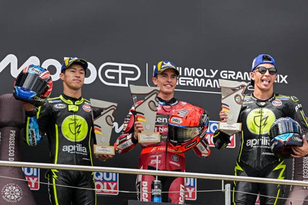 Motorrad Grand Prix Deutschland 2026, Sachsenring MotoGP 12.07.2026 ab 9.00Uhr Uhr Hohenstein-Ernstthal, Sachsenring Im Foto: 93 Marc Marquez Ducati Lenovo Team, 79 Ai Ogura Trackhouse MotoGP Team, 25 Raul Fernandez Trackhouse MotoGP Team Motorrad Grand Prix Deutschland 2026, Sachsenring MotoGP Hohenstein-Ernsttal Sachsen Deutschland *** 2026 German Motorcycle Grand Prix, Sachsenring MotoGP, July 12, 2026, starting at 9:00 a.m., Hohenstein-Ernstthal, Sachsenring. Pictured: No. 93 Marc Marquez, Ducati Lenovo Team, No. 79 Ai Ogura, Trackhouse MotoGP Team; No. 25 Raul Fernandez, Trackhouse MotoGP Team; 2026 German Motorcycle Grand Prix, Sachsenring MotoGP, Hohenstein-Ernstthal, Saxony, Germany Copyright: xEHLxMedia MichelxKöhlerx 20261207-Rennen der MotoGP-Sachsenring_052