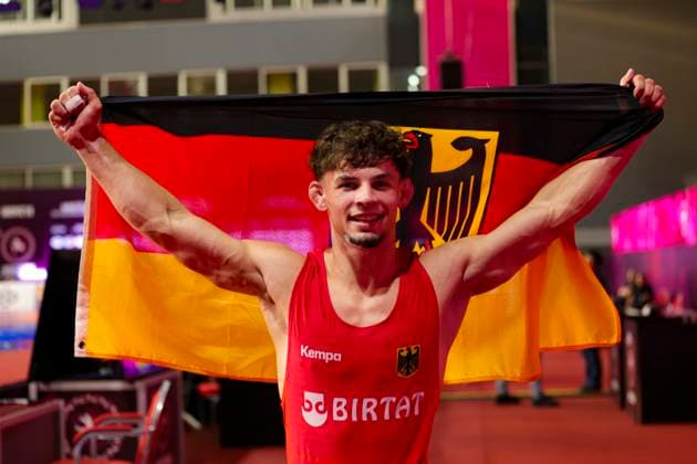 Sport Bilder des Tages 2025 U23 Wrestling World Championships 74kg FS - Manuel Wagin (GER) *** 2025 U23 Wrestling World Championships, 74 kg Freestyle: Manuel Wagin (GER)