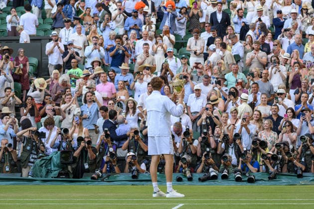 Jannik Sinner beats Alexander Zverev to hold onto Wimbledon men’s singles title LONDON, UNITED KINGDOM - July 12: Jannik Sinner of Italy holds the mens singles trophy after beating against Alexander Zverev of Germany during day 14 of The Wimbledon Tennis Championships at All England Lawn Tennis and Croquet Club on July 12, 2026 in London, United Kingdom. Ray Tang Anadolu London United Kingdom. Editorial use only. Please get in touch for any other usage.  Copyright: x2026xAnadoluxRayxTangx