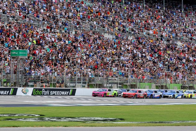 HAMPTON, GA - JULY 12: 12 Ryan Blaney, Team Penske, BODYARMOR FLASH I.V. Ford Mustang takes the green flag to start the NASCAR, Motorsport, USA Cup Series Quaker State 400 race on July 12, 2026 at EchoPark Speedway in Hampton, Georgia. (Photo by David J. Griffin Icon Sportswire) AUTO: JUL 12 NASCAR Cup Series Quaker State 400 EDITORIAL USE ONLY Icon9532607121335