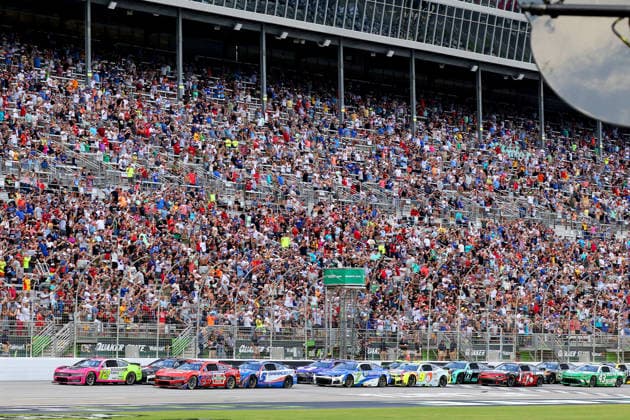 HAMPTON, GA - JULY 12: 12 Ryan Blaney, Team Penske, BODYARMOR FLASH I.V. Ford Mustang takes the green flag to start the NASCAR, Motorsport, USA Cup Series Quaker State 400 race on July 12, 2026 at EchoPark Speedway in Hampton, Georgia. (Photo by David J. Griffin Icon Sportswire) AUTO: JUL 12 NASCAR Cup Series Quaker State 400 EDITORIAL USE ONLY Icon9532607121360
