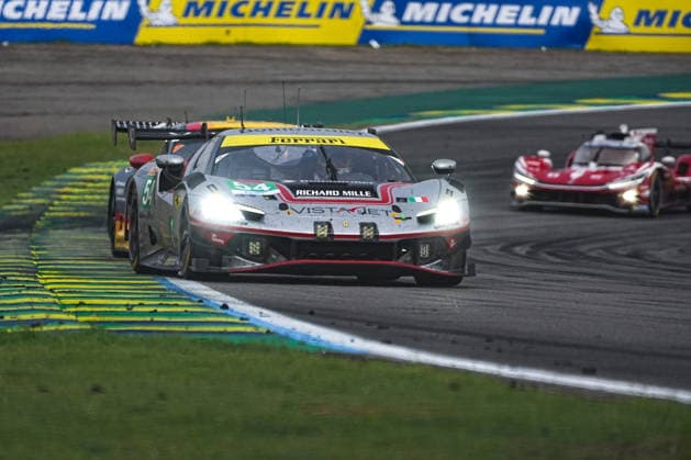 6 hours of Sao Paulo FIA WEC SAO PAULO, BRAZIL - JULY 12: Ferrari 296 LMGT3 Evo of team Vista AF Corse of the crew Thomas Flohr (SUI), Francesco Castellacci (MON) and Davide Rigon (ITA) in action during the FIA WEC 6 Hours of Sao Paulo, 4th round of the 2026 FIA World Endurance Championship at Interlagos Speedway in Sao Paulo, Brazil, on July 12, 2026. Stringer Anadolu Sao Paulo Brazil. Editorial use only. Please get in touch for any other usage.  Copyright: x2026xAnadoluxStringerx