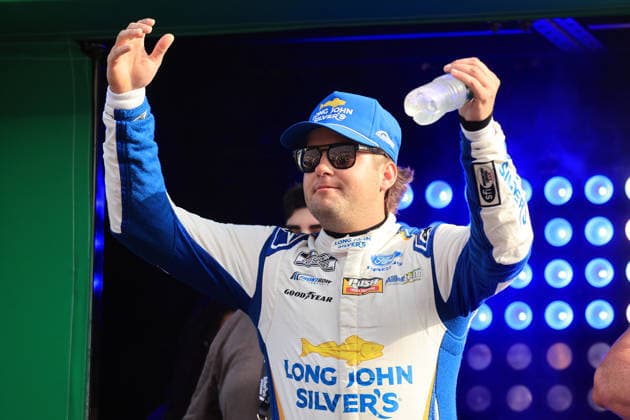 ATLANTA, GA - JULY 12: Noah Gragson ( 4 Front Row Motorsports Long John Silver s Ford) waves to the crowd during driver introductions prior to the running of the NASCAR, Motorsport, USA Cup Series Quaker State 400 on July 12, 2026 at EchoPark Speedway in Hampton, GA. (Photo by Jeff Robinson Icon Sportswire) AUTO: JUL 12 NASCAR Cup Series Quaker State 400 EDITORIAL USE ONLY Icon26071211653400