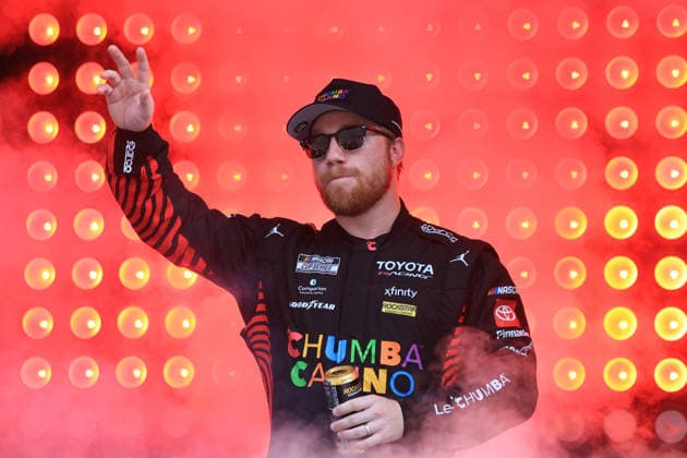 ATLANTA, GA - JULY 12: Tyler Reddick ( 45 23XI Racing Chumba Casino Toyota) waves to the crowd during driver introductions prior to the running of the NASCAR, Motorsport, USA Cup Series Quaker State 400 on July 12, 2026 at EchoPark Speedway in Hampton, GA. (Photo by Jeff Robinson Icon Sportswire) AUTO: JUL 12 NASCAR Cup Series Quaker State 400 EDITORIAL USE ONLY Icon26071211811400