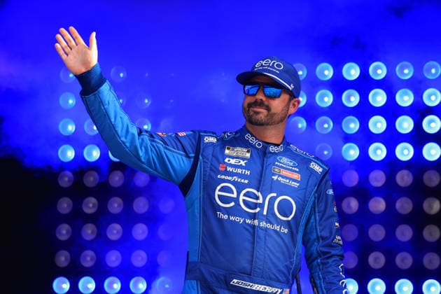 ATLANTA, GA - JULY 12: Josh Berry ( 21 Wood Brothers Racing eero Ford) waves to the crowd during driver introductions prior to the running of the NASCAR, Motorsport, USA Cup Series Quaker State 400 on July 12, 2026 at EchoPark Speedway in Hampton, GA. (Photo by Jeff Robinson Icon Sportswire) AUTO: JUL 12 NASCAR Cup Series Quaker State 400 EDITORIAL USE ONLY Icon26071212214400