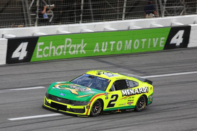 ATLANTA, GA - JULY 12: Austin Cindric ( 2 Team Penske Menards Quaker State Ford) races into turn 4 during the running of the NASCAR, Motorsport, USA Cup Series Quaker State 400 on July 12, 2026 at EchoPark Speedway in Hampton, GA. (Photo by Jeff Robinson Icon Sportswire) AUTO: JUL 12 NASCAR Cup Series Quaker State 400 EDITORIAL USE ONLY Icon26071213054400