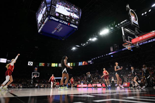 July 12, 2026, Las Vegas, Nevada, USA: SOPHIE CUNNINGHAM 8 wide shot from the 3 point line during WNBA, Basketball Damen, USA Regular Season at the Michelob Ultra Arena in Las Vegas. WNBA 2026: Indiana Fever Played The Las Vegas Aces In WNBA Action Winning 109-75  - ZUMAo117 20260712_zsp_o117_039 Copyright: xMikaelxOnax