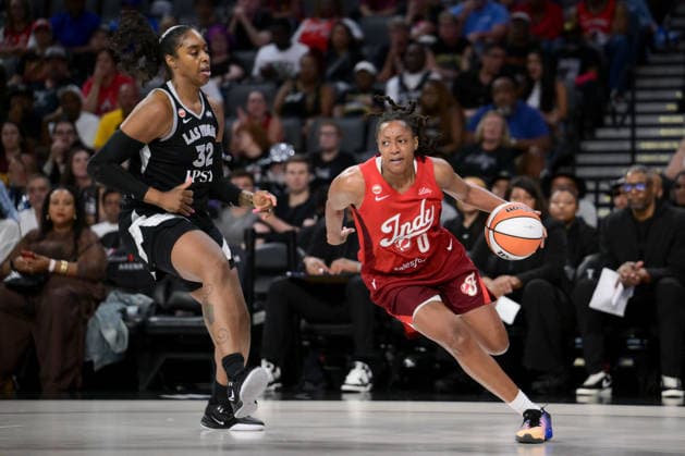 July 12, 2026, Las Vegas, Nevada, USA: KELSEY MITCHELL 0 driving the ball during WNBA, Basketball Damen, USA Regular Season at the Michelob Ultra Arena in Las Vegas. WNBA 2026: Indiana Fever Played The Las Vegas Aces In WNBA Action Winning 109-75  - ZUMAo117 20260712_zsp_o117_055 Copyright: xMikaelxOnax