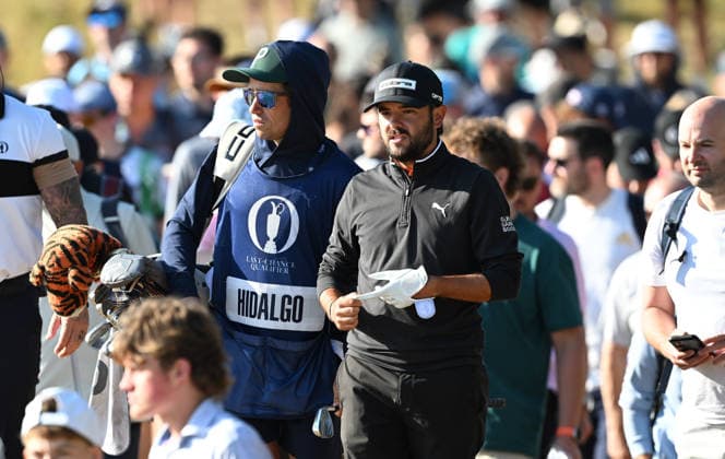 Last Chance Qualifier , Angel Hidalgo (Spa) on the 1st fairway. From the walkway with the crowds behind. 154th Open Golf Championships, Royal Birkdale, Southport, UK - 13 Jul 2026Southport Royal Birkdale United Kingdom  Copyright: xGreigxCowie Shutterstockx 16988288r
