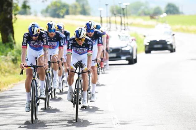 German Nico Denz of Red Bull-BORA-hansgrohe and Belgian Remco Evenepoel of Red Bull-BORA-hansgrohe pictured during a training on the first rest day at the 2026 Tour de France cycling race, a stage of 185km from Malemort to Ussel, on Monday 13 July 2026. The 113th edition of the Tour de France starts on Saturday 4 July in Barcelona, Spain, and will finish in Paris, France on the 26th of July. DAVIDxPINTENS  x181051621x