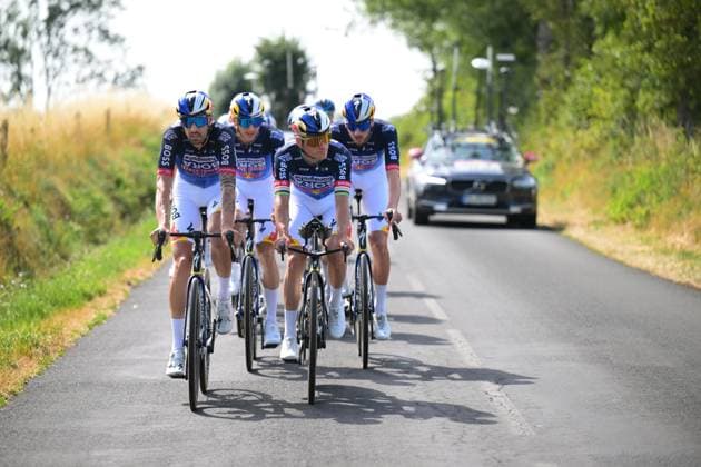 German Nico Denz of Red Bull-BORA-hansgrohe and Belgian Remco Evenepoel of Red Bull-BORA-hansgrohe pictured during a training on the first rest day at the 2026 Tour de France cycling race, a stage of 185km from Malemort to Ussel, on Monday 13 July 2026. The 113th edition of the Tour de France starts on Saturday 4 July in Barcelona, Spain, and will finish in Paris, France on the 26th of July. DAVIDxPINTENS  x181051815x