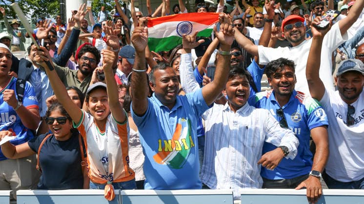 LONDON, ENGLAND - JULY 13: Supporters of India celebrate victory during day 4 of the Rothesay Test Match between England and India at Lord s Cricket Ground on July 13, 2026 in London, England.  Copyright: xJayxPatel SPPx Sportspressphoto_SPR190280