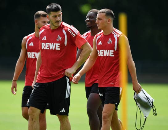 13.07.2026, xophax, Fussball 1.Bundesliga, 1.FC Koeln , Trainingsauftakt am Geissbockheim. Luka Lochoshvili , links und Said El Mala , rechts ( beide 1.FC Köln ) Koeln *** July 13, 2026, xophax, Soccer, Bundesliga 1, 1. FC Köln, First day of training at Geissbockheim: Luka Lochoshvili (left) and Said El Mala (right), both of 1. FC Köln