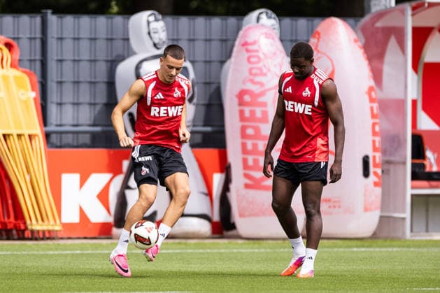 COLOGNE, GERMANY - JULY 13: Said El Mala (1. FC Koeln, 13) and Ragnar Ache (1. FC Koeln, 9) during the first training session of season 2026 27 at Geissbockheim on July 13, 2026 in Cologne, Germany. North Rhine Westphalia Germany Copyright: xSteffiexWunderlx