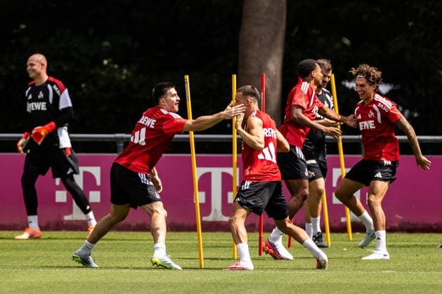COLOGNE, GERMANY - JULY 13: Luka Lochoshvili (1. FC Koeln, 24) and Said El Mala (1. FC Koeln, 13) during the first training session of season 2026 27 at Geissbockheim on July 13, 2026 in Cologne, Germany. North Rhine Westphalia Germany Copyright: xSteffiexWunderlx