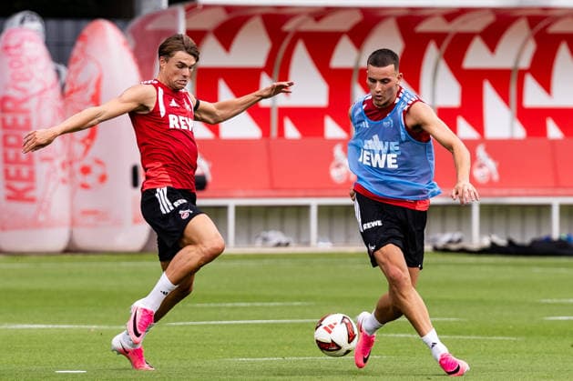 COLOGNE, GERMANY - JULY 13: Said El Mala (1. FC Koeln, 13) controls the ball against Joel Schmied (1. FC Koeln, 2) during the first training session of season 2026 27 at Geissbockheim on July 13, 2026 in Cologne, Germany. North Rhine Westphalia Germany Copyright: xSteffiexWunderlx