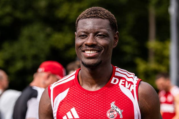 COLOGNE, GERMANY - JULY 13: Ragnar Ache (1. FC Koeln, 9) smiling during the first training session of season 2026 27 at Geissbockheim on July 13, 2026 in Cologne, Germany. North Rhine Westphalia Germany Copyright: xSteffiexWunderlx