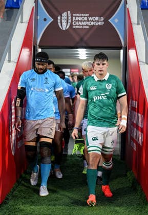 2026 World Rugby Junior World Championship, WM, Weltmeisterschaft 9th Place Play-off Semi-Final, AIA Stadium, Kutaisi, Georgia 13 7 2026 Ireland U20 vs Fiji U20 Ireland™s Alex Lautsou leads out his team Alex Lautsou leads out his team 13 7 2026  Copyright: xx LZ9_2295