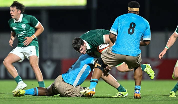 2026 World Rugby Junior World Championship, WM, Weltmeisterschaft 9th Place Play-off Semi-Final, AIA Stadium, Kutaisi, Georgia 13 7 2026 Ireland U20 vs Fiji U20 Ireland™s Donnacha McGuire on the attack Donnacha McGuire on the attack 13 7 2026  Copyright: xx Z99_1524