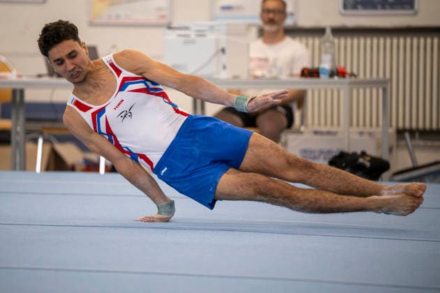 1.EM-Qualifikation Turnen Halle Saale Halle, Deutschland 13.Juli 2026: Im Bild:Milan Hosseini (TG Boeckingen) Halle Saale Turnhalle im TZ Halle Saale Sachsen Anhalt Deutschland *** 1 European Championships Qualifying Round, Gymnastics, Halle-Saale, Germany, July 13, 2026. Pictured: Milan Hosseini of TG Boeckingen at the Halle-Saale Gymnastics Hall in TZ Halle-Saale, Saxony-Anhalt, Germany