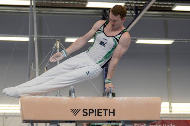 1.EM-Qualifikation Turnen Halle Saale Halle, Deutschland 13.Juli 2026: Im Bild:Nils Dunkel (SV Halle) Halle Saale Turnhalle im TZ Halle Saale Sachsen Anhalt Deutschland *** 1 European Championships Qualifying Round, Gymnastics, Halle Saale Gymnasium, Halle, Germany, July 13, 2026. Pictured: Nils Dunkel of SV Halle Halle Saale at the Halle Saale Gymnasium in TZ Halle Saale, Saxony-Anhalt, Germany