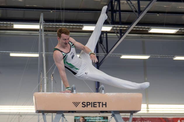 1.EM-Qualifikation Turnen Halle Saale Halle, Deutschland 13.Juli 2026: Im Bild:Nils Dunkel (SV Halle) Halle Saale Turnhalle im TZ Halle Saale Sachsen Anhalt Deutschland *** 1 European Championships Qualifying Round, Gymnastics, Halle Saale Gymnasium, Halle, Germany, July 13, 2026. Pictured: Nils Dunkel of SV Halle Halle Saale at the Halle Saale Gymnasium in TZ Halle Saale, Saxony-Anhalt, Germany