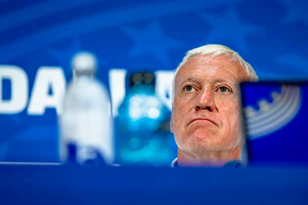 DALLAS - France national coach Didier Deschamps during the 2026 World Cup, France MD-1 press conference, PK, Pressekonferenz at AT&T Stadium on July 13, 2026 in Dallas, United States. (Photo by Stefan Koops EYE4IMAGES DeFodi Images) - *** DALLAS: France national team coach Didier Deschamps during the 2026 World Cup, France Match Day 1 press conference at AT&T Stadium on July 13, 2026, in Dallas, United States. Photo by Stefan Koops, EYE4IMAGES, DeFodi Images
