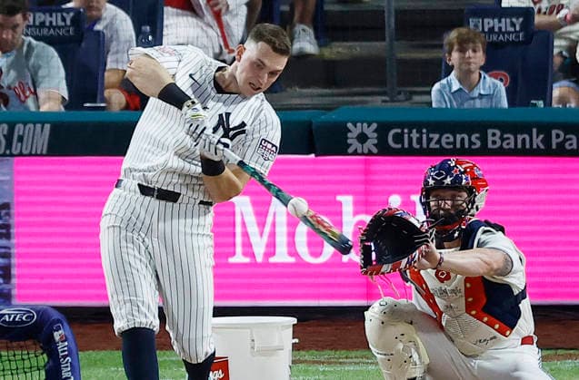 New York Yankees Ben Rice competes in the first round of the 2026 MLB, Baseball Herren, USA Home Run Derby at Citizens Bank Park in Philadelphia, Pennsylvania, on Monday, July 13, 2026.  PHI20260713922 LAURENCExKESTERSON