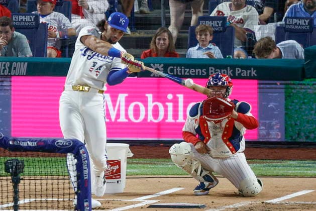2026 Major League Baseball All Star game Kansas City Royals Jac Caglianone hits a home run during the first round of the 2026 Major League Baseball All-Star Home Run Derby at Citizens Bank Park in Philadelphia, Pennsylvania, USA, 13 July 2026. PHILADELPHIA PENNSYLVANIA USA  Copyright: xSTEVENxM.xFALKx
