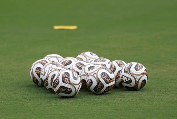 (260714) -- DALLAS, July 14, 2026 -- Footballs for the semi-final match between France and Spain are placed on the court at the 2026 FIFA World Cup, WM, Weltmeisterschaft, Fussball in Dallas, the United States, on July 13, 2026. ) (SP)U.S.-DALLAS-FIFA WORLD CUP-TEAM FRANCE-TRAINING HuxXingyu 