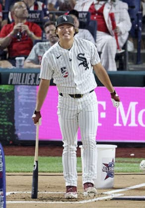 Baseball: MLB, Baseball Herren, USA All-Star Home Run Derby Munetaka Murakami of the Chicago White Sox reacts after competing in the first round of the MLB All-Star Home Run Derby on July 13, 2026, at Citizens Bank Park in Philadelphia.  A14AA0005623000P