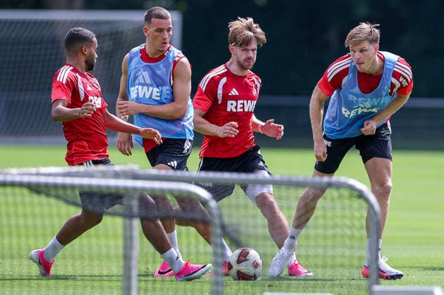 13.07.2026, Fußball, Trainingsauftakt 1.FC Köln, 1. Fußball Bundesliga, Geißbockheim, Saison 2026 2027: Linton Maina (1FC Koeln 37) Said El Mala (1FC Koeln 13) Jan Thielmann (1FC Koeln 29) Marius Bülter (1FC Koeln 30) beim ersten Training der neuen Saison 26 27 DFB regulations prohibit any use of photographs as image sequences and or quasi-video. Nordrhein-Westfalen Deutschland *** July 13, 2026, Soccer, 1. FC Köln Training Kickoff, Bundesliga, Geißbockheim, 2026–2027 Season: Linton Maina (1. FC Köln) 37, Said El Mala (1. FC Köln) 13, Jan Thielmann (1. FC Köln) 29, Marius Bülter (1. FC Köln) 30 at the first training session of the new season 26–27. DFB regulations prohibit any use of photographs as image sequences and or quasi-video North Rhine-Westphalia, Germany