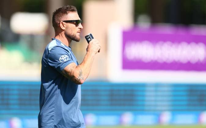 England coach Brendon McCullum before the start of the match England v India, First Metro Bank One Day International, International Cricket, Edgbaston, Birmingham, UK - 14 Jul 2026Birmingham Edgbaston United Kingdom  Copyright: xPaulxCurrie Shutterstockx 16989400d