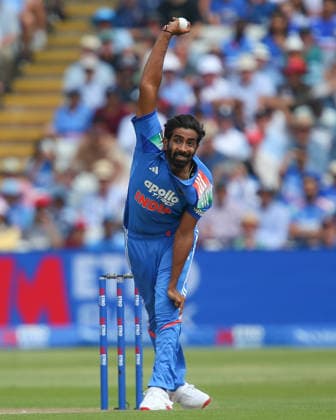 BIRMINGHAM, ENGLAND - JULY 14: Jasprit Bumrah of India in bowling action during the 1st Metro Bank ODI match between England and India at Edgbaston on July 14, 2026 in Birmingham, England.  Copyright: xJayxPatel SPPx Sportspressphoto_SPR190441