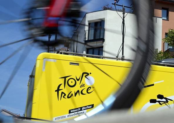 Illustration pictured at the start of stage 10 of the 2026 Tour de France cycling race, a stage of 167km from Aurillac to Le Lioran, on Tuesday 14 July 2026. The 113th edition of the Tour de France starts on Saturday 4 July in Barcelona, Spain, and will finish in Paris, France on the 26th of July. DAVIDxPINTENS  x181105803x