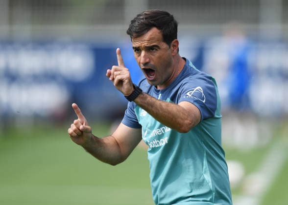 14.07.2026, xophax, Fussball 1.Bundesliga, Bayer 04 Leverkusen. Training . Trainingsauftakt an der BayArena. Trainer Carles Martinez Novell ( Bayer 04 ) Leverkusen *** July 14, 2026, xophax, Soccer, Bundesliga 1, Bayer 04 Leverkusen Training, First Training Session at the BayArena, Coach Carles Martinez Novell, Bayer 04 Leverkusen
