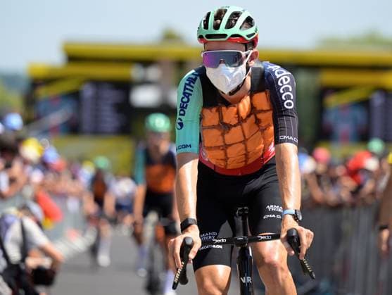 French Paul Seixas of Decathlon CMA CGM Team pictured at the start of stage 10 of the 2026 Tour de France cycling race, a stage of 167km from Aurillac to Le Lioran, on Tuesday 14 July 2026. The 113th edition of the Tour de France starts on Saturday 4 July in Barcelona, Spain, and will finish in Paris, France on the 26th of July. DAVIDxPINTENS  x181107585x